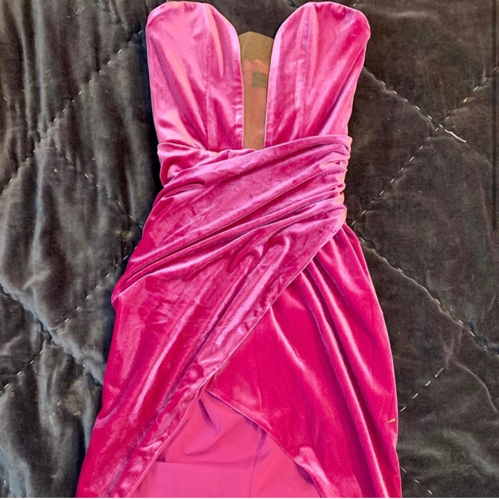 Michael Costello Strapless Fuchsia Velvet Gown
